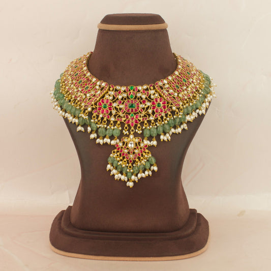 Royal Jadau Kundan Necklace With Guttapusalu Hangings