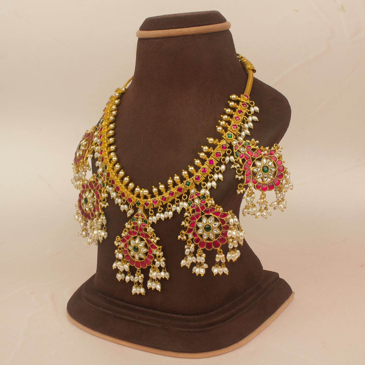 Traditional Jadau Kundan Guttapusalu Necklace with Freshwater Rice Pearls