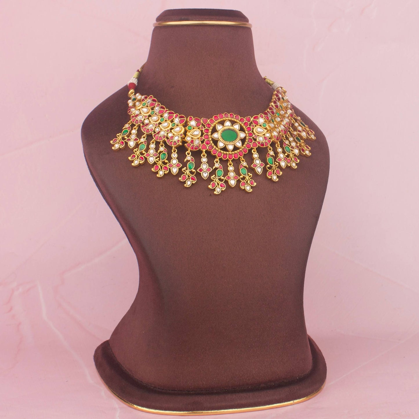 Regal Jadau Kundan Short Necklace With Hangings