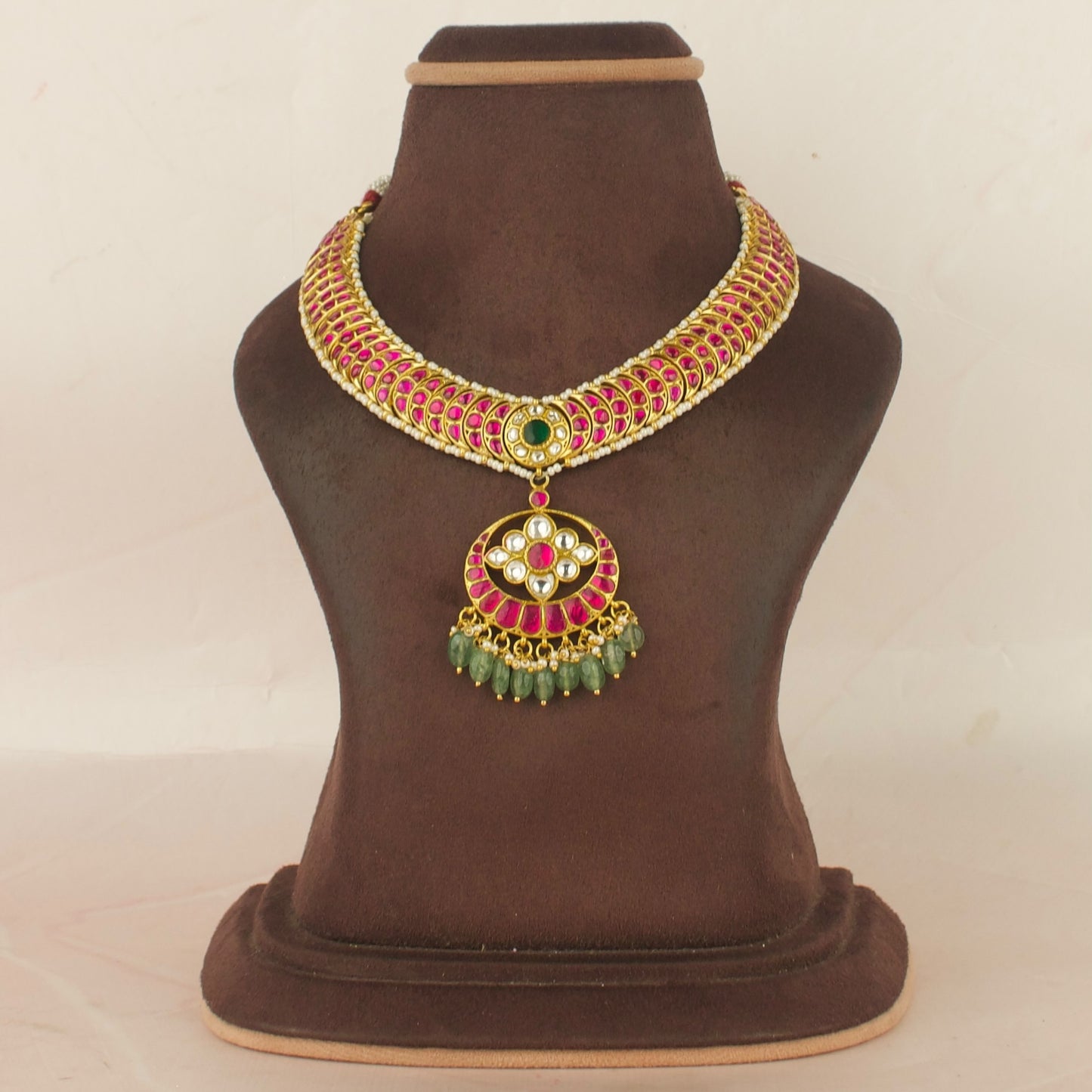 Handcrafted Chandbali Design Locket Jadau Kundan Necklace