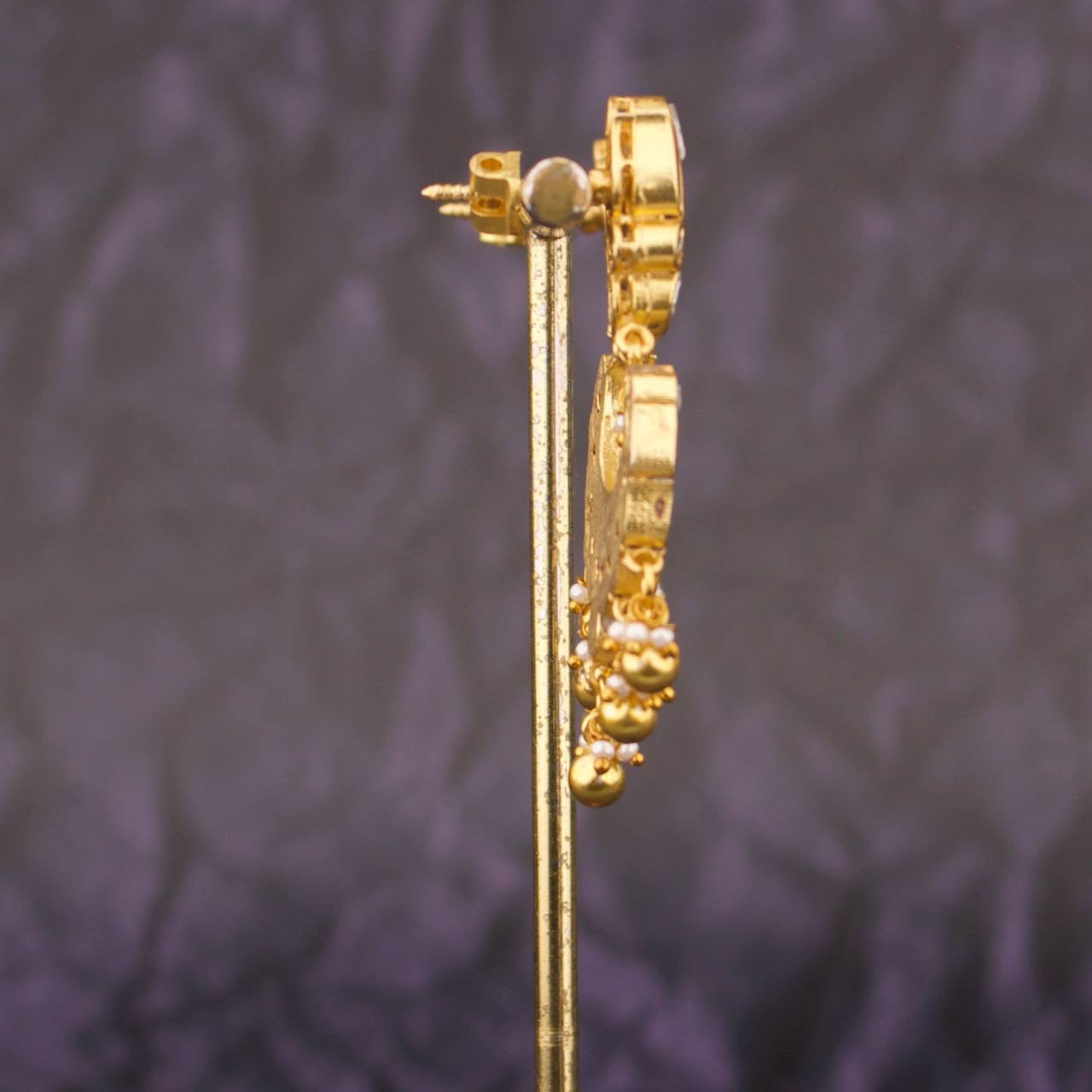 Floral Studded Jadau Kundan Chandbali Earrings With Hangings