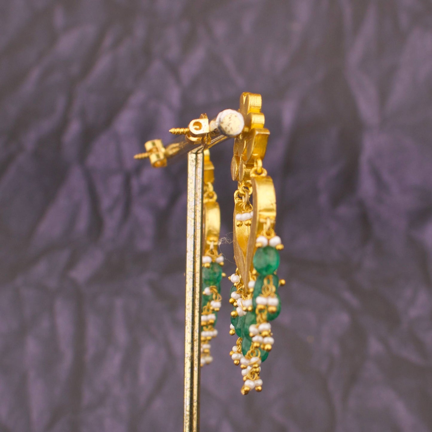 Classy Jadau Kundan Chandbali Earrings With Green Beads
