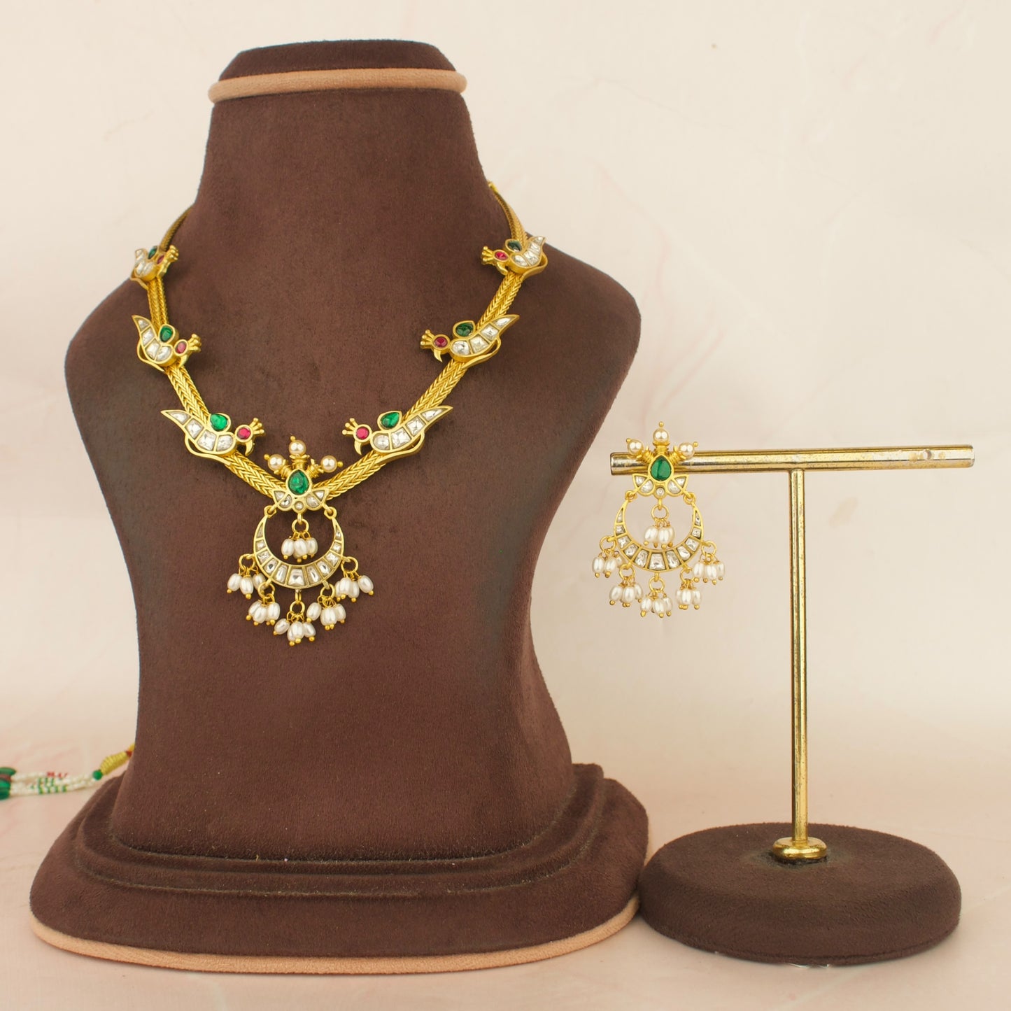 Peacock Chandbali Design Jadau Kundan Necklace with Matching Earrings
