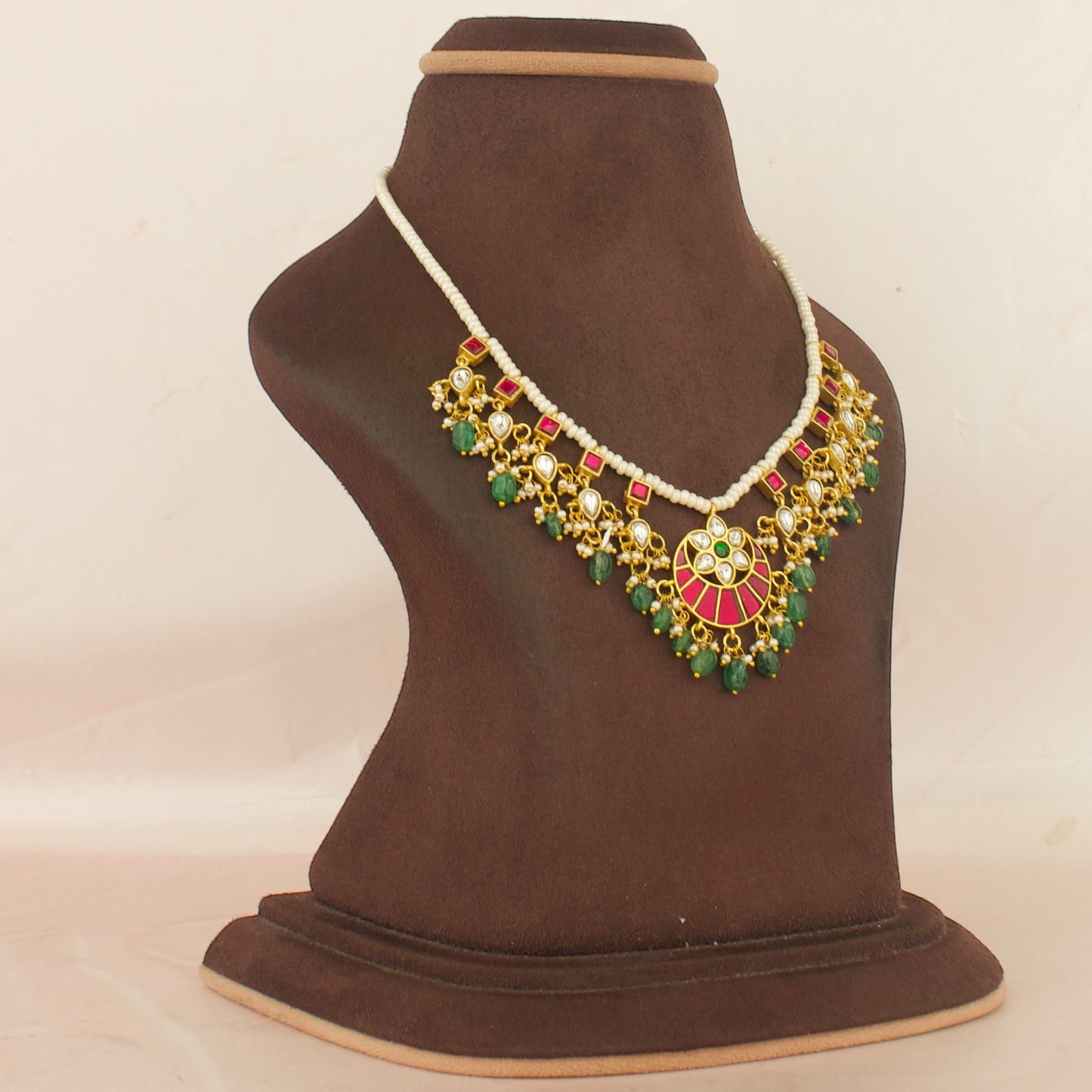 Elegant Chandbali Floral Design Jadau Kundan Beads Necklace