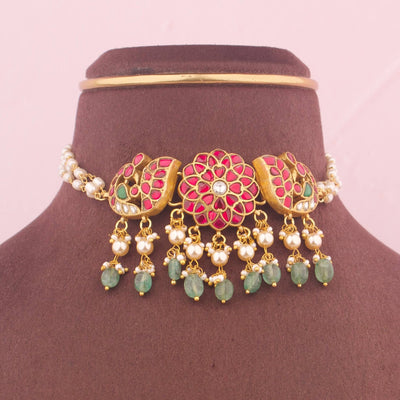 Elegant Jadau Kundan Choker With Green Drops