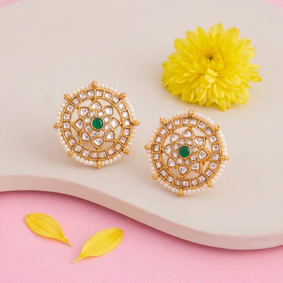 Phool Design Jadau Kundan Stud Earrings