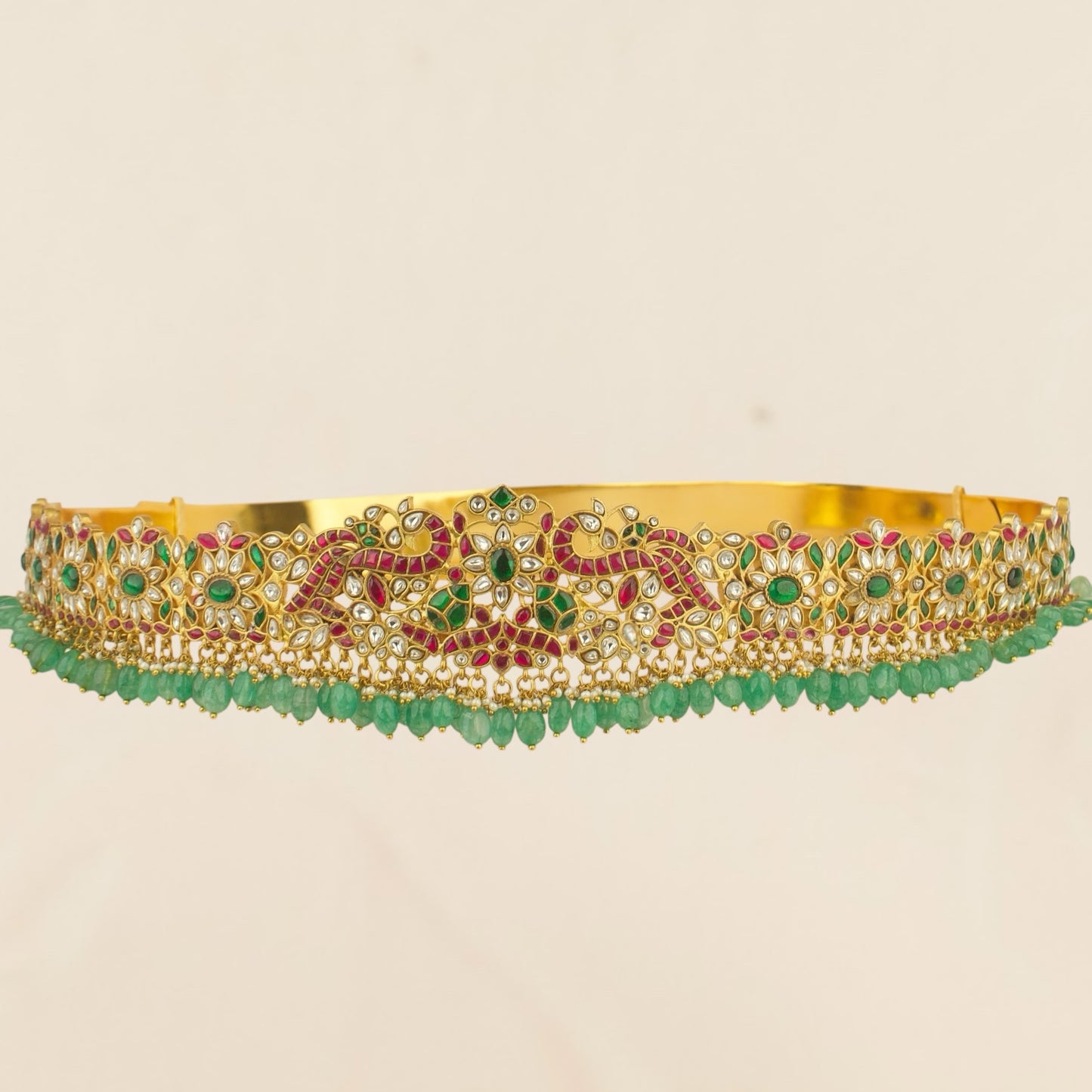 Peacock Floral design Jadau kundan vaddanam / Hipbelt