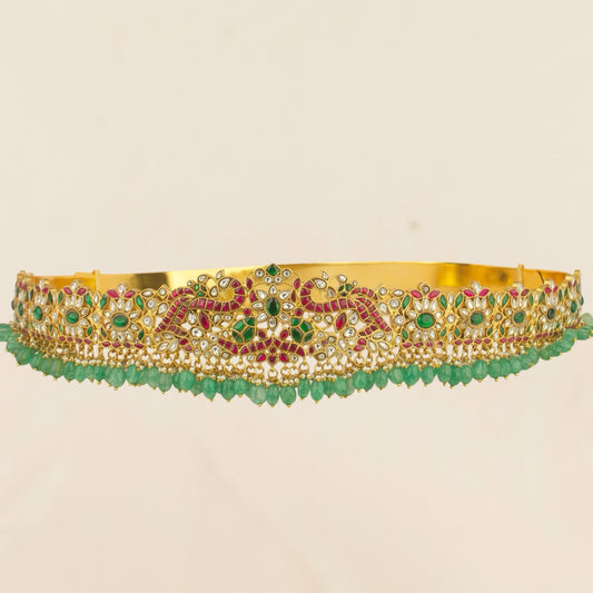 Peacock Floral design Jadau kundan vaddanam / Hipbelt