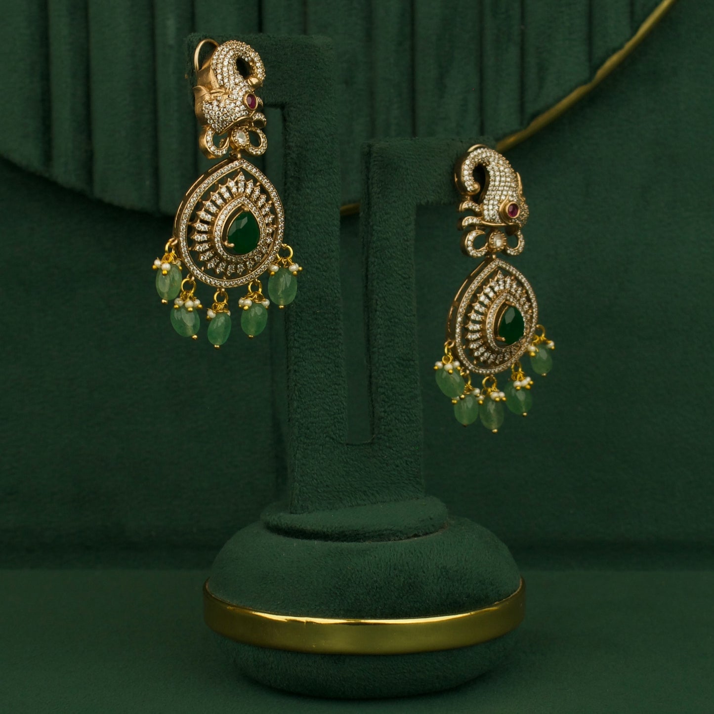 Regal Victorian Long Beads Haram Necklace With Matching Earrings