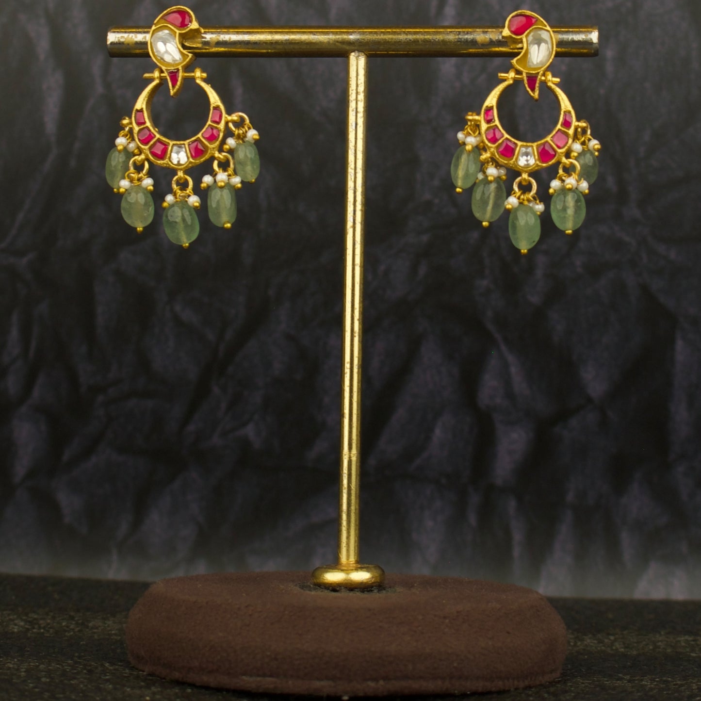 Small Sized Peacock Studded Jadau Kundan Chandbali Earrings