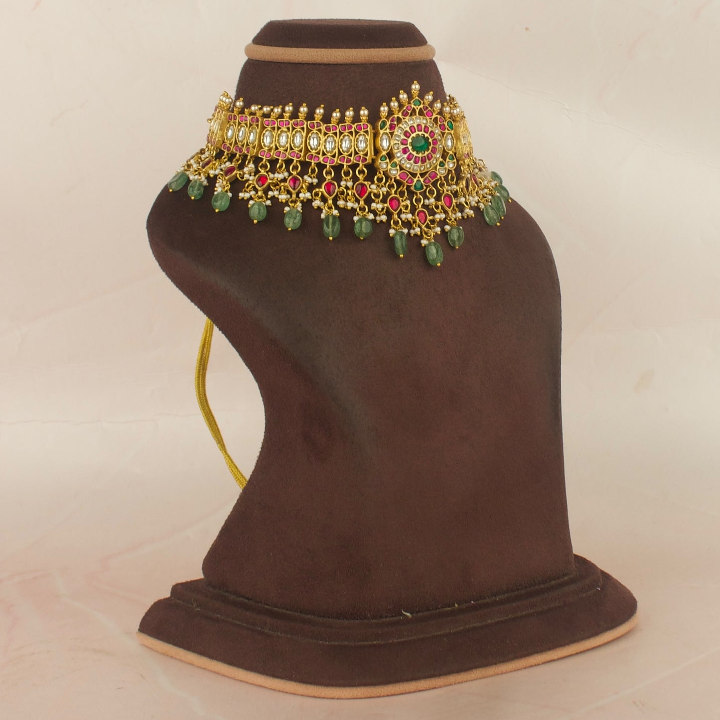 Unique Beauteous Floral Design Jadau Kundan Choker With Green Beads