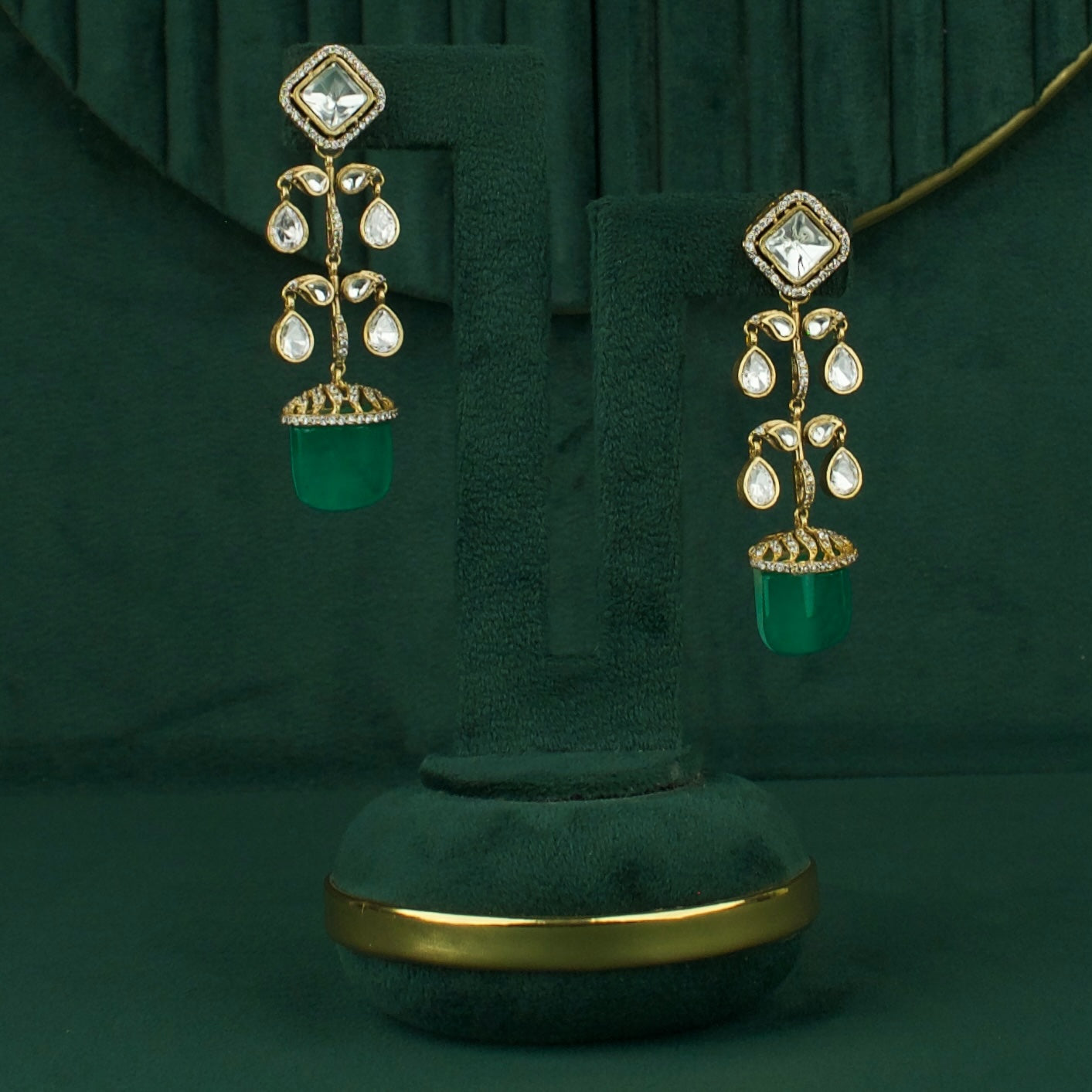 Sleek Polki Mehandi Victorian Chand Bali Hanging Earrings