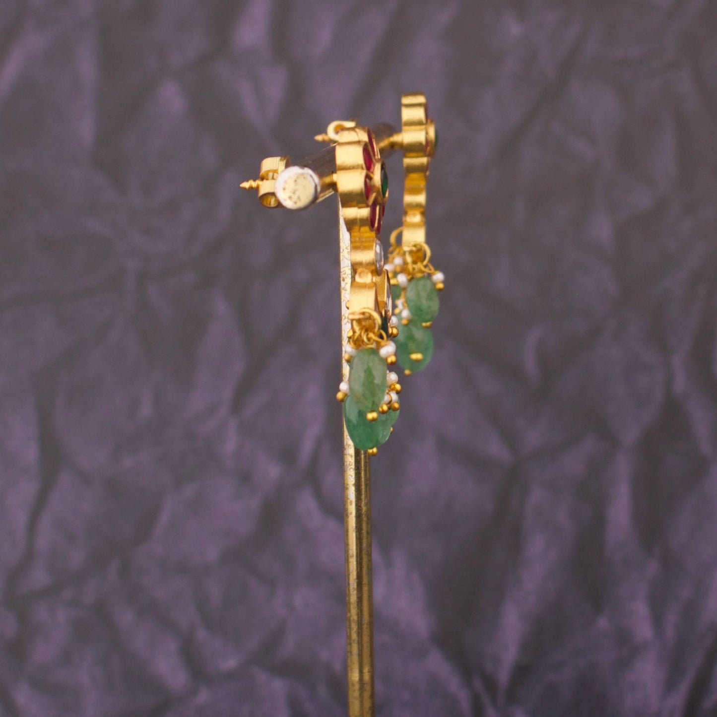 Floral Studded Small Sized Jadau Kundan Chandbali Earrings