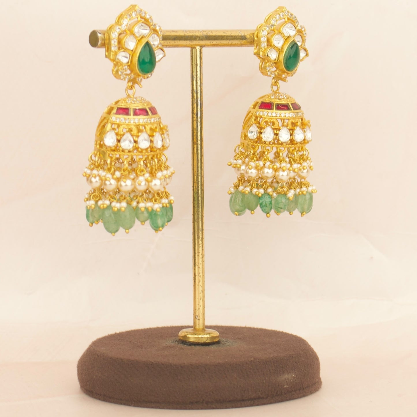 Polki Studded Jadau Kundan Jhumki With Guttapusalu Hangings