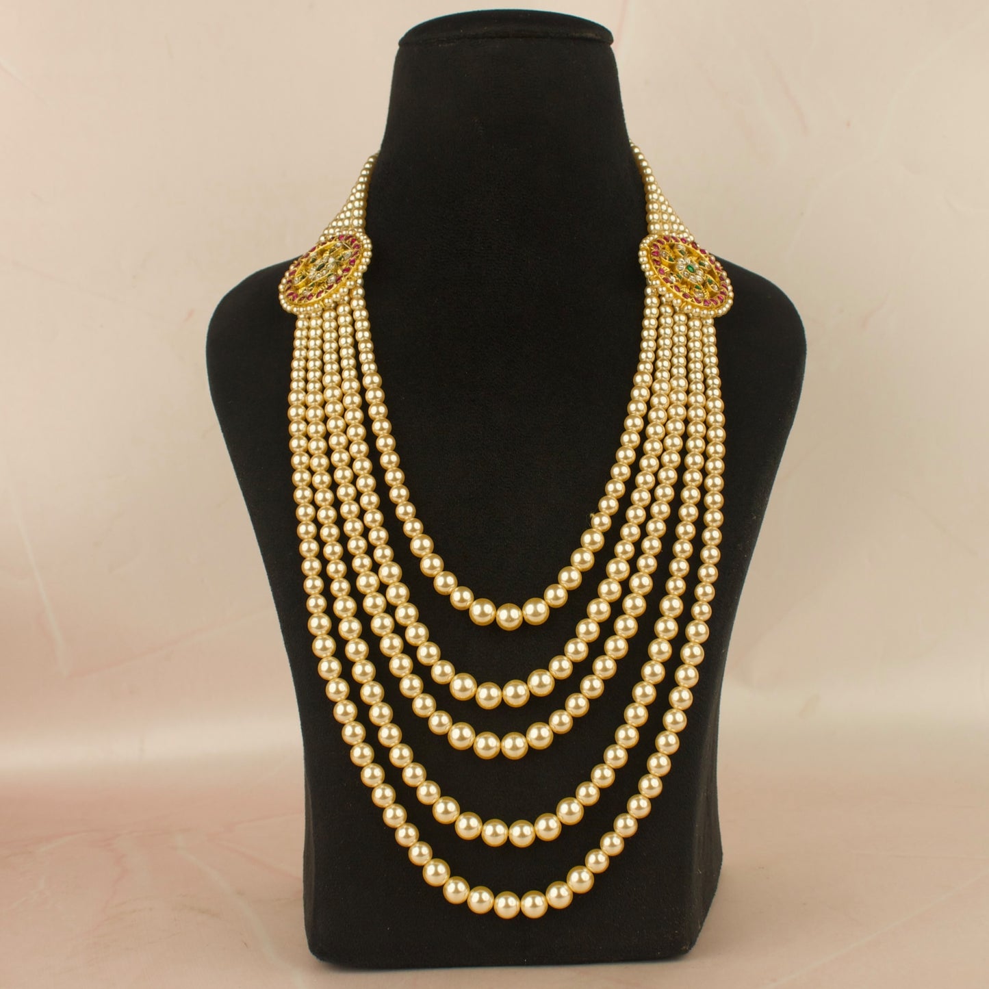 Traditional Jadau Kundan Side Locket Swarovski Pearl Mala