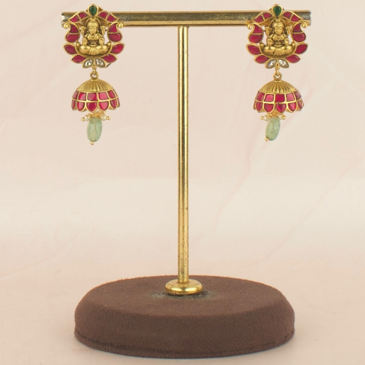 Unique Lakshmi Devi Studded Jadau Kundan Jhumki