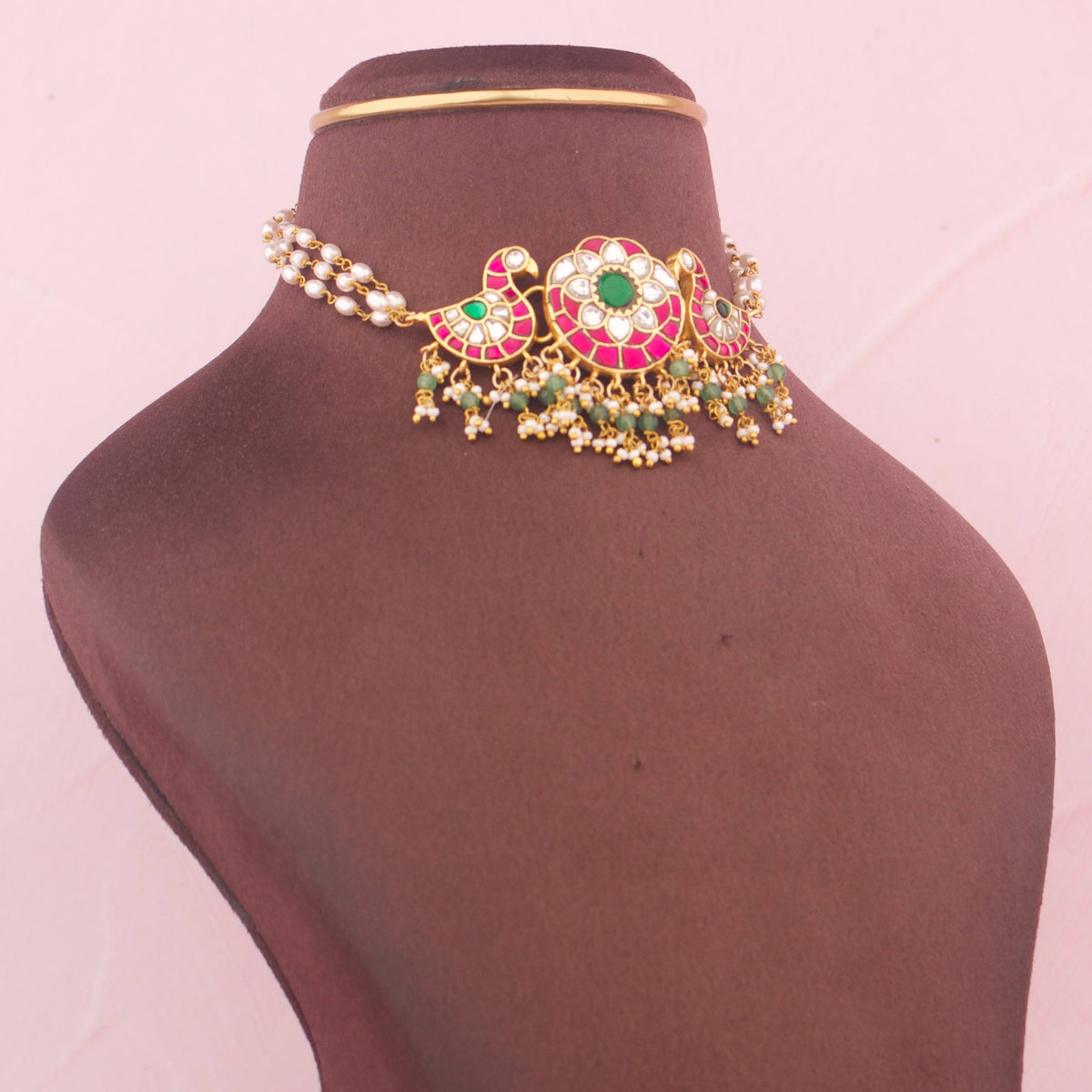 Ethnic Jadau Kundan Choker With Pearl And Bead Drops