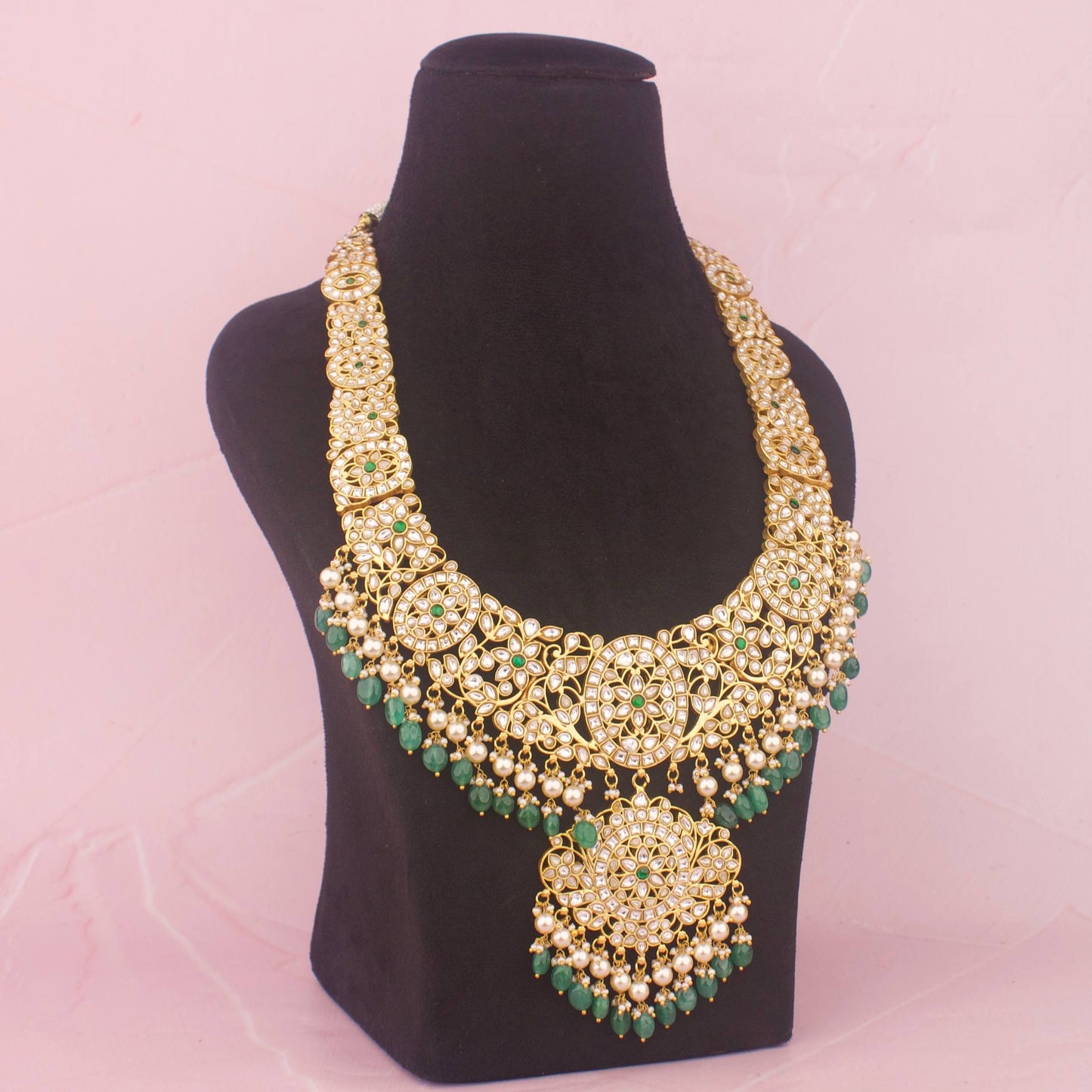 Grand Jadau Kundan Long Necklace Set With Pendant
