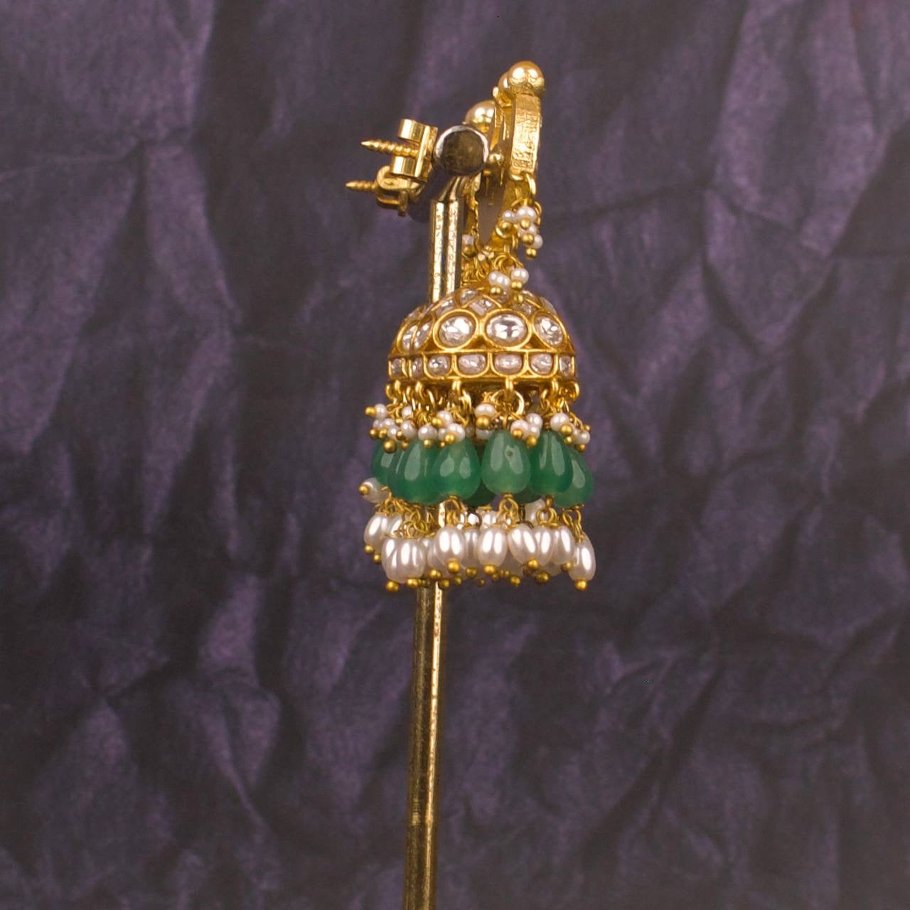 Chand Shaped Jadau Kundan Jhumki With Guttapusalu Hangings