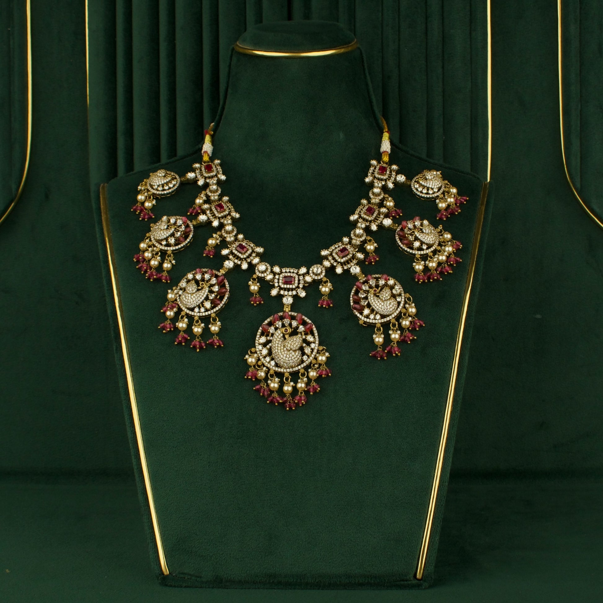 Heritage Peacock Design Fusion Kundan & Polki victorian Necklace Set