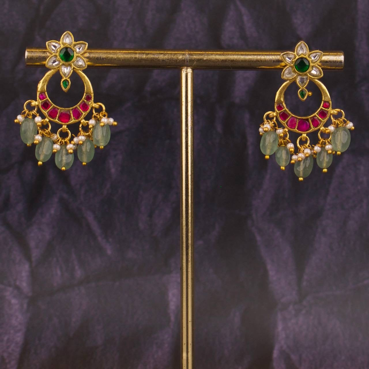 Attractive Floral Studded Jadau Kundan Earrings