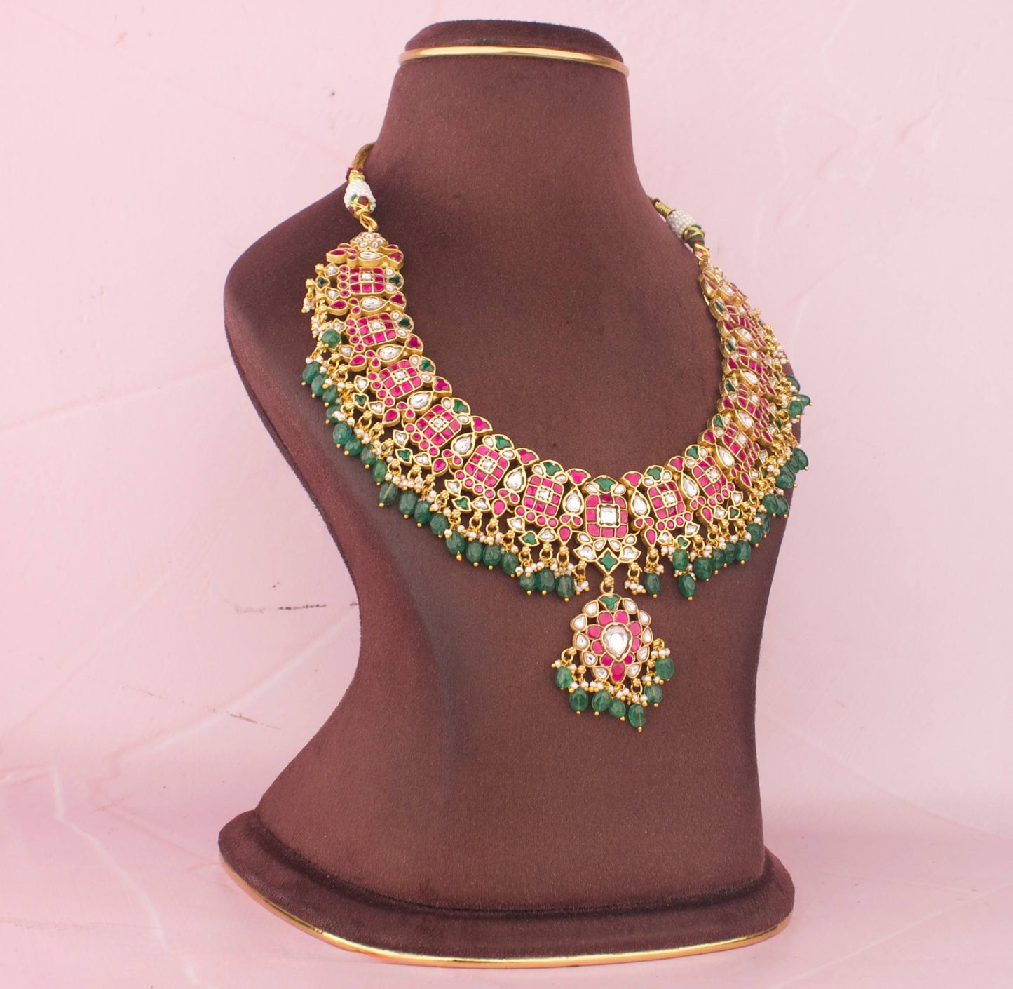 Heritage Jadau Kundan Necklace With Green Beads
