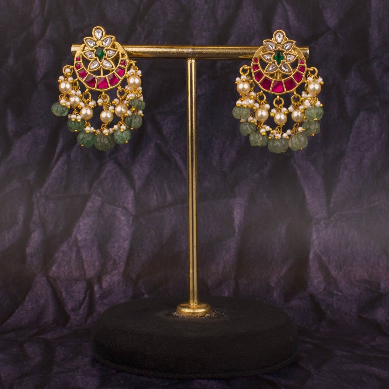Floral Chand Studded Jadau Kundan Stud Earrings