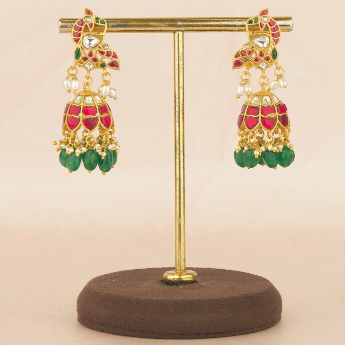 Peacock Design Studded Jadau Kundan Jhumki with Beads