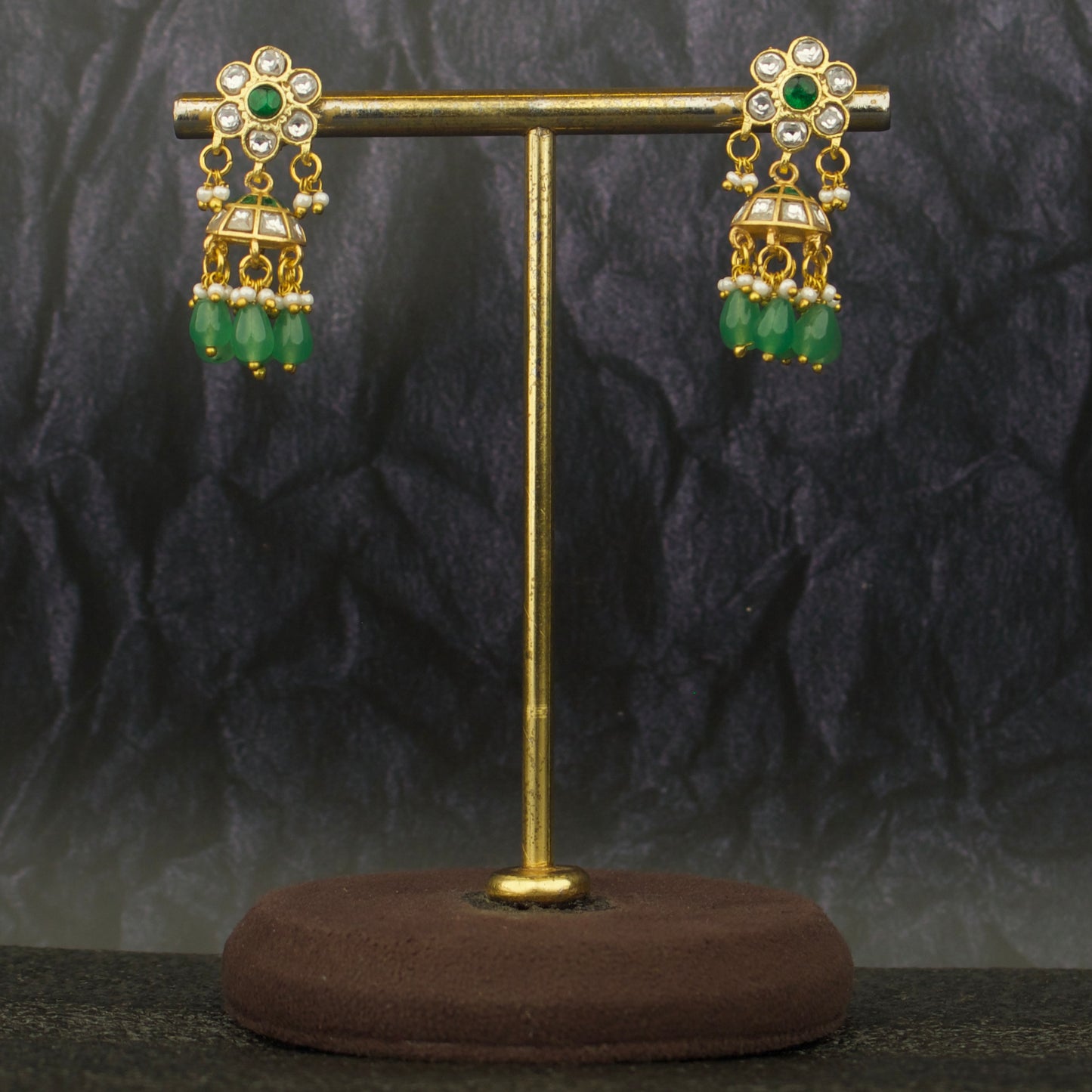 Royal Floral Studded Jadau Kundan Small Sized Jhumki Earrings