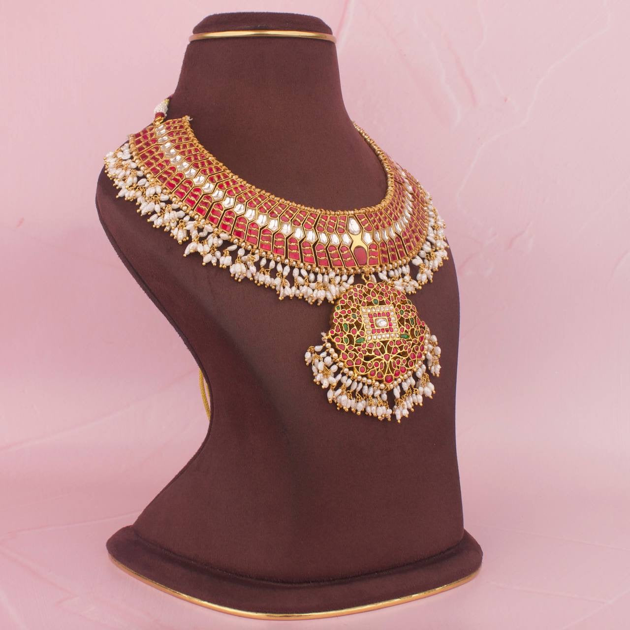 Traditional Jadau Kundan Pure 925 Necklace With Gold Plating