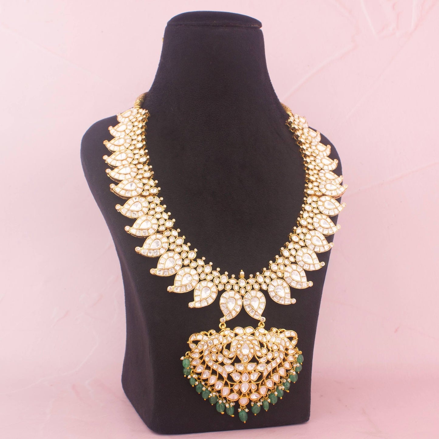 Traditional Jadau Kundan Mango Haram With Green Drops