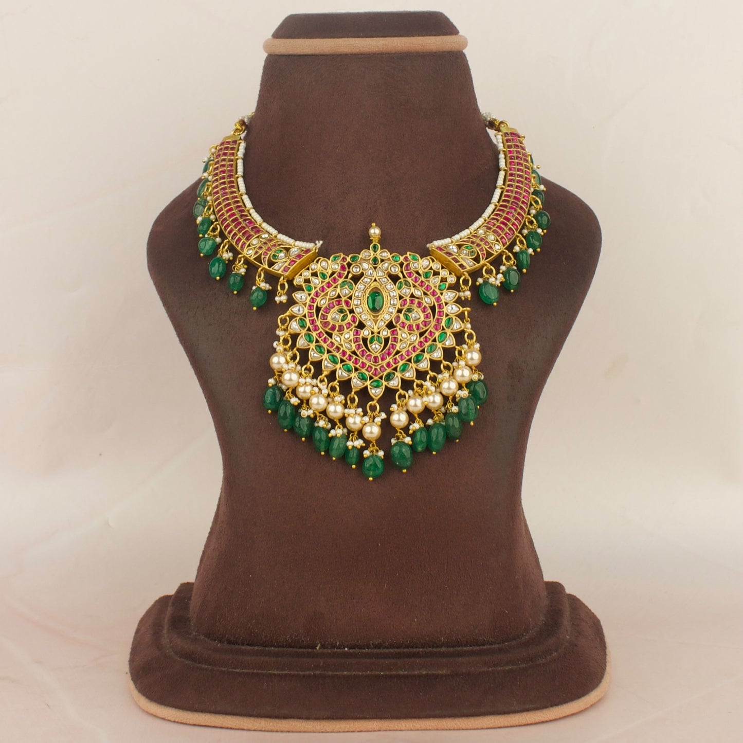 Bridal ChandBali Design Jadau Kundan Kanti with Green Beads