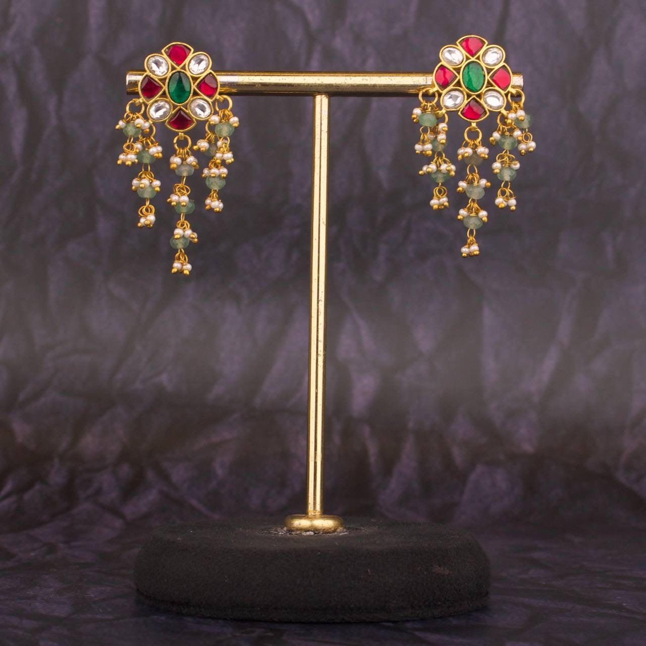 Trending Jadau Kundan Stud Earrings With Guttapusalu Hangings