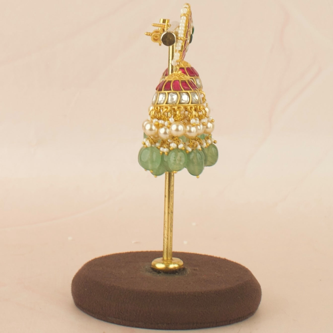 Squared Design Studded Jadau Kundan Jhumki with Swarovski Pearls