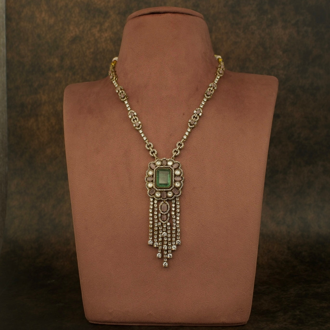 Elegant Victorian Cz Necklace With Studs