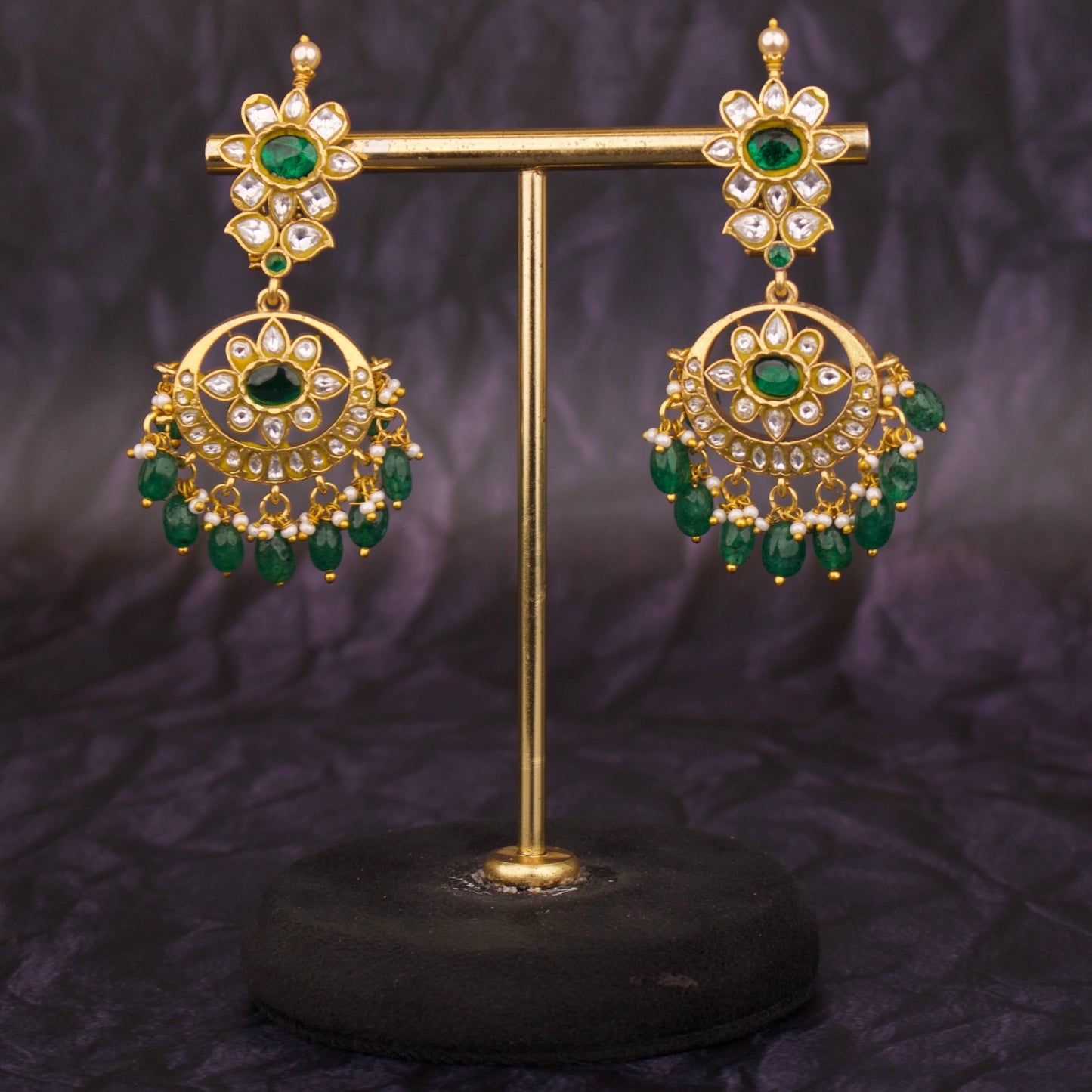 Floral Studded Jadau Kundan Bridal Chandbali Earrings
