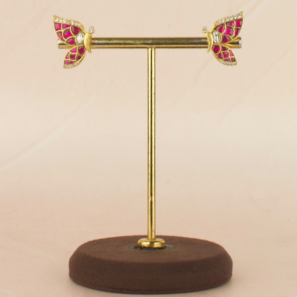 Impressive Butterfly Design Jadau Kundan Studs Earrings