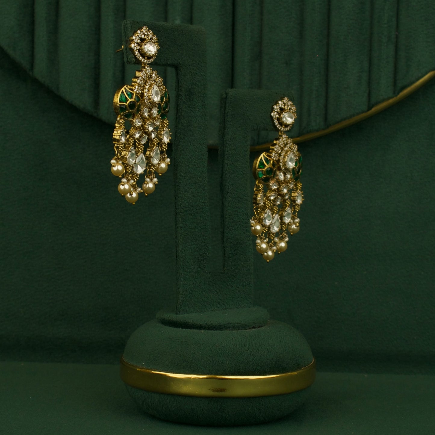 Classic Kundan Polki Hanging Style Chandbali Earrings