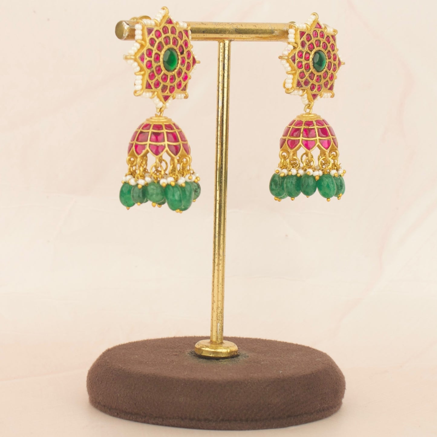 Surya Studded Jadau Kundan Jhumka With Green Beads As Droplets