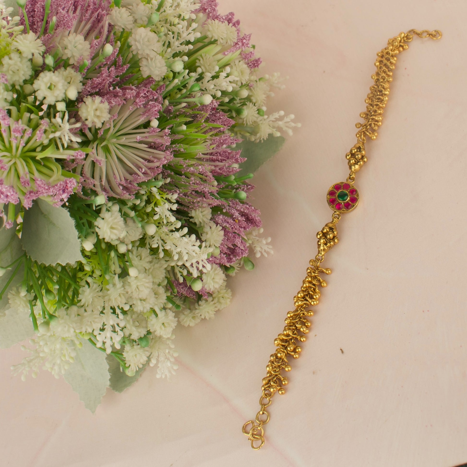 Captivating Floral Design Jadau Kundan Bas-let with Gold beads