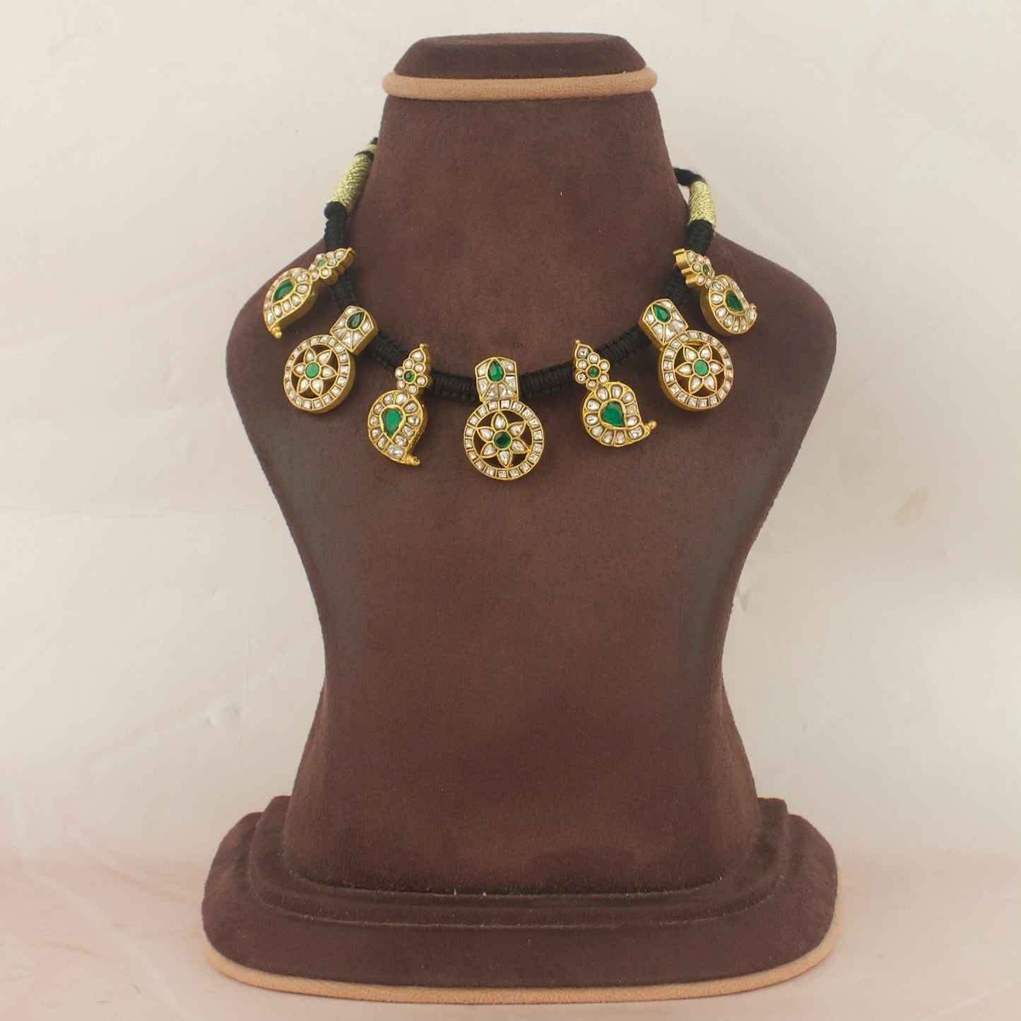 Traditional Jadau Kundan Butto Mango black Thread Necklace