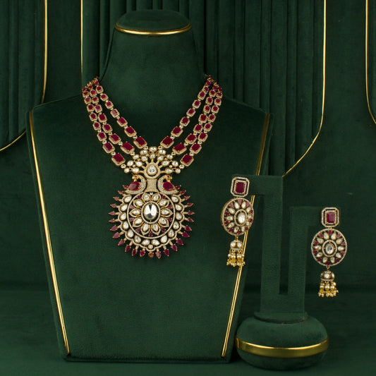 Grand Peacock Design Polki Victorian Layered Necklace Set