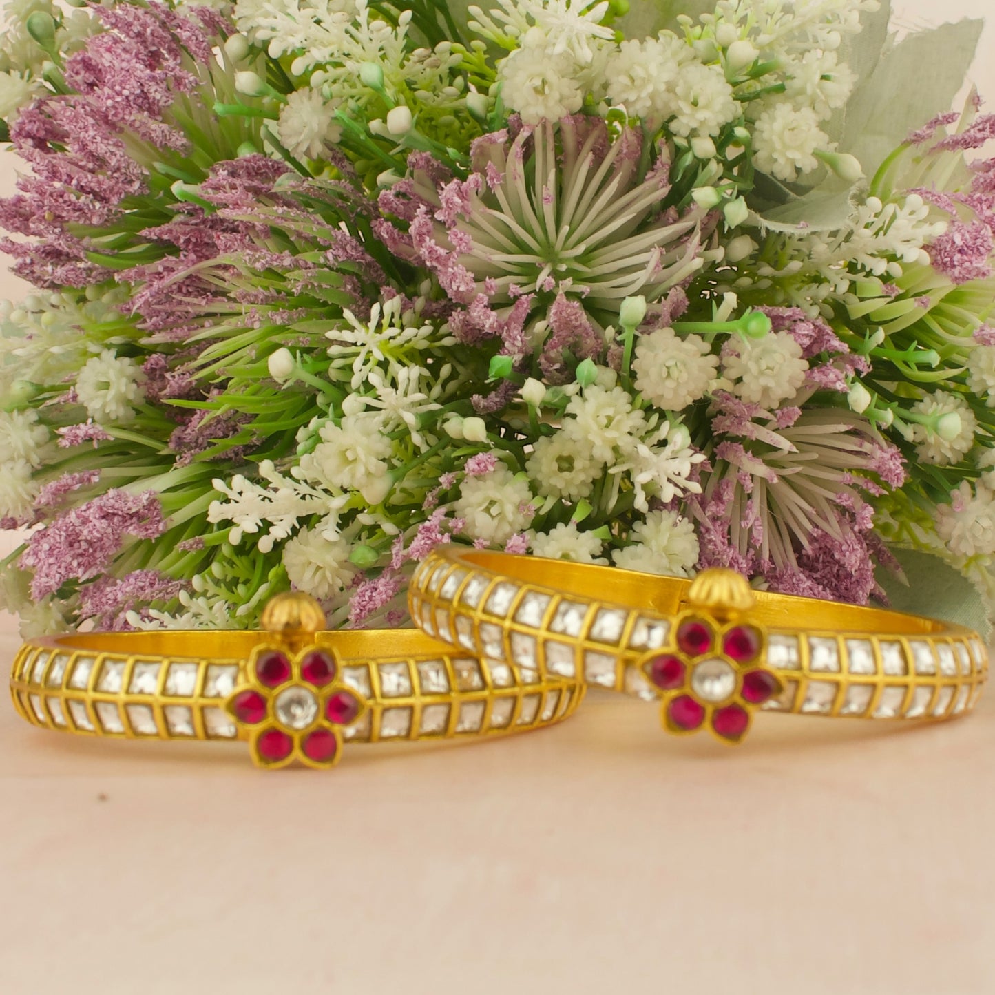 Traditional Floral design Bangles in Gold Style