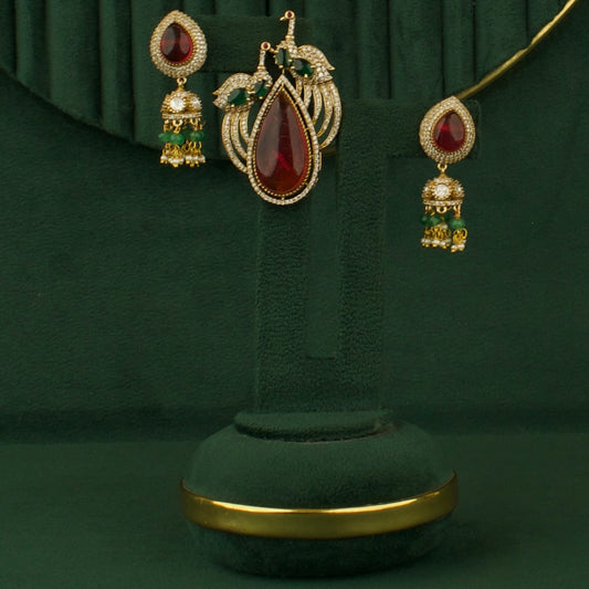 Lavish Design Fusion Kundan & Polki Victorian Locket with Matching Set