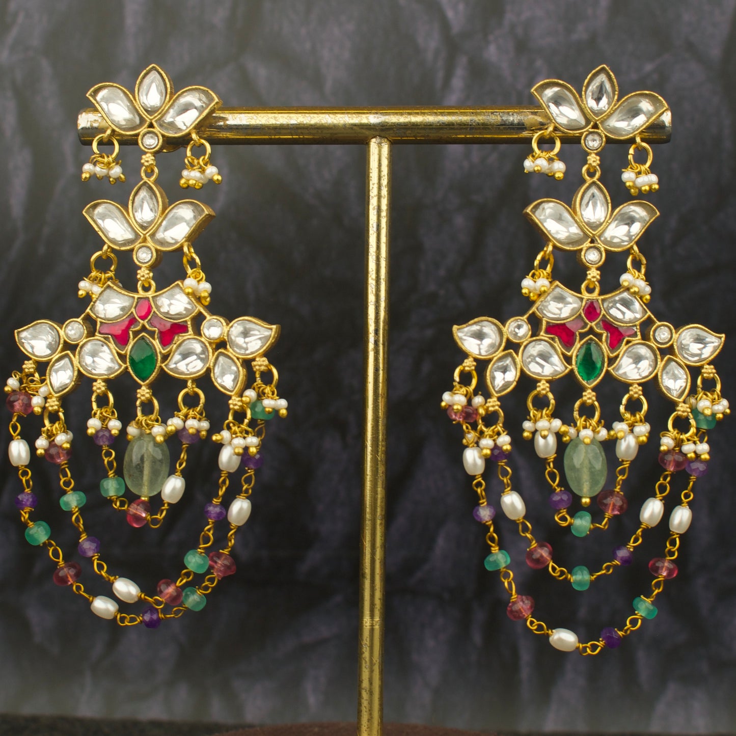 Opulent Lotus Design Step By Step Jadau Kundan ChandBali Earrings