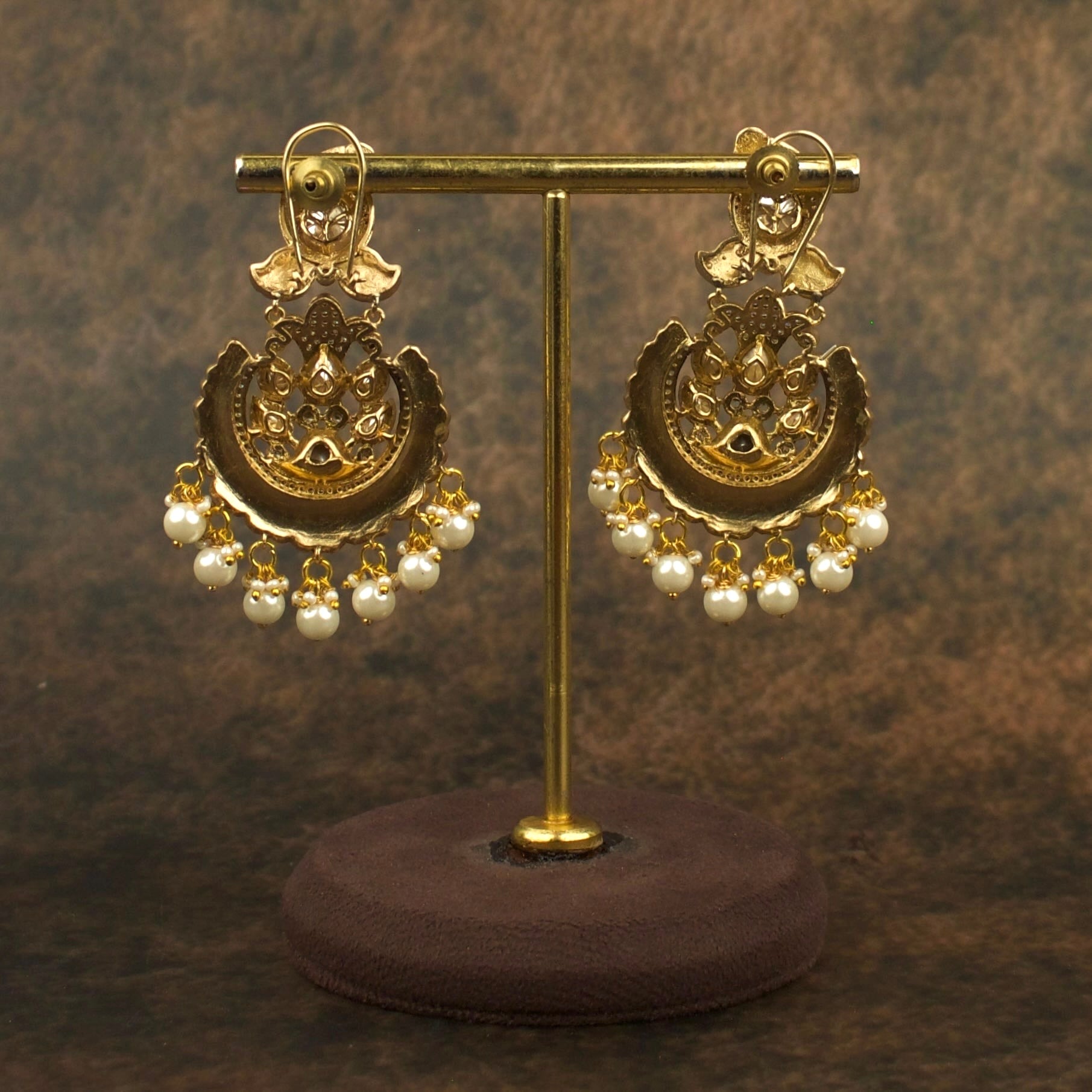 Victorian Polki and Kundan Fusion Chandbali with Pearl Accents