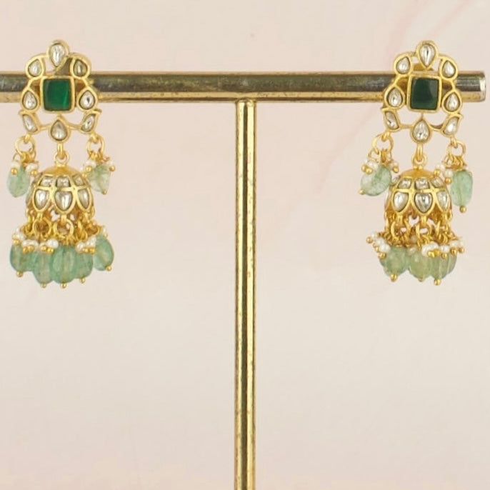 Deluxe Square Shape Studded Design Jadau Kundan Jhumki