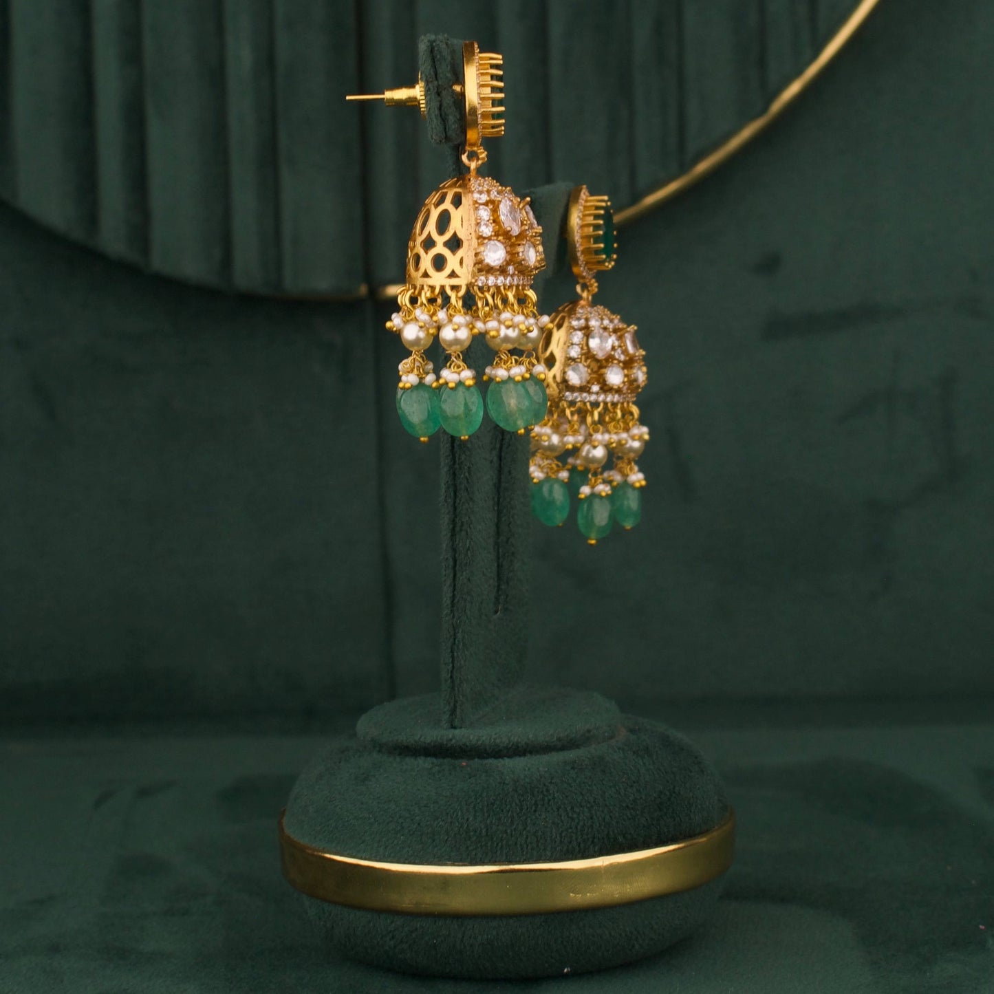 Timeless Emerald Layered Bridal Haar Set With Polki And Jhumka Earrings