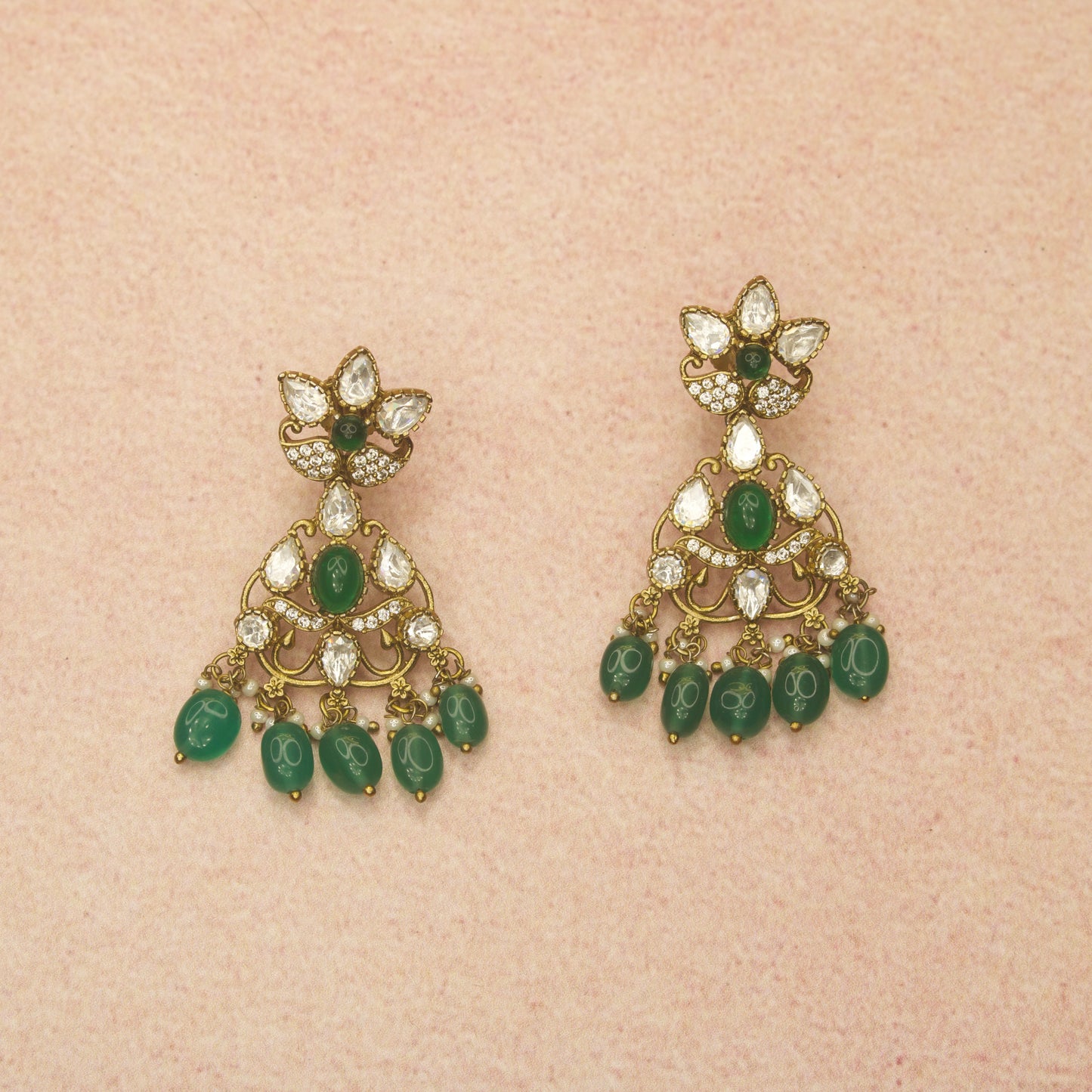 Elegant Victorian Polki Nekclace Set with AD stones