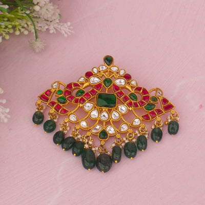 Ethnic Jadau Kundan Pendant With Emerald Beads